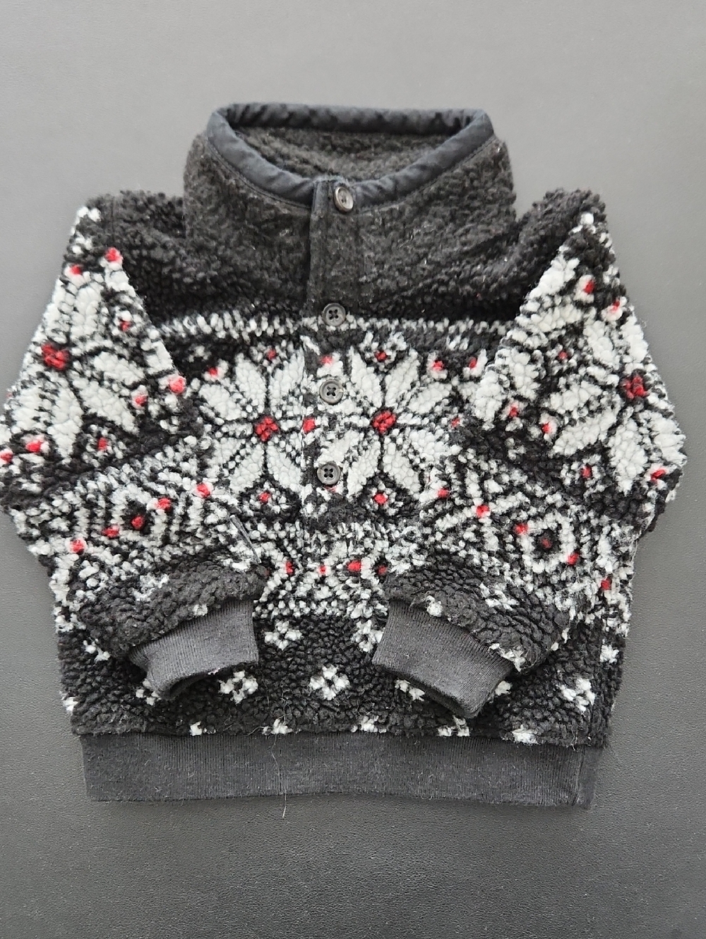 Ralph Lauren Black, White & Red Fair Isle Sherpa Pullover Baby Size 6m